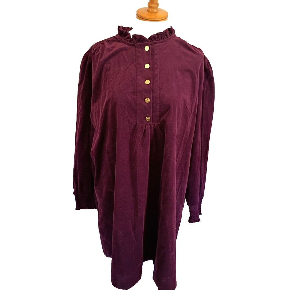 Draper James RSVP-Long Sleeve Ruffle Aubergine Corduroy A-Line Dress Size XXL
